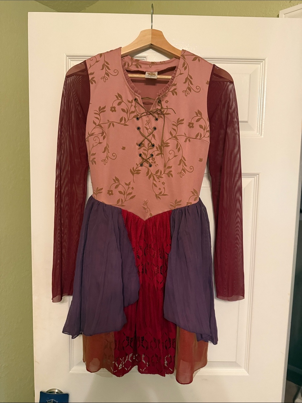 Disney Sarah Hocus Pocus Dress with Burgundy Sleeves and Purple Skirt Panels